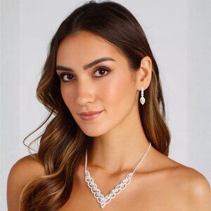 Windsor ✦ Rhinestone Scalloped Collar & Earrings ✦ Silver-Tone Formal Jewelry